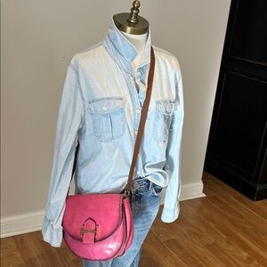 Tignanello pink brown ombré to navy  leather   Crossbody  saddle Bag